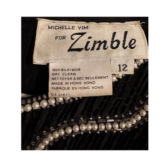 Vintage Michelle Yim for Zimble Silk Beaded Mini Dress Black Pearl 80s Glam M - Picture 15 of 16